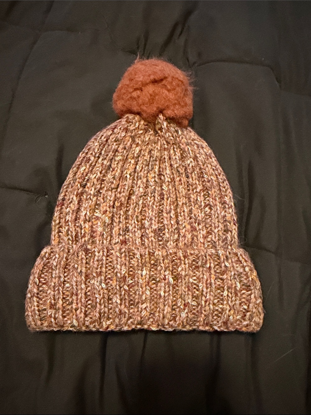 Rust Pom Knit Beanie Hat